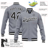 Custom Gray Black-White Bomber Full-Snap Varsity Letterman Jacket