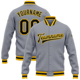 Custom Gray Black-Gold Bomber Full-Snap Varsity Letterman Jacket