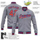 Custom Gray Orange-Royal Bomber Full-Snap Varsity Letterman Jacket