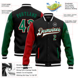 Custom Black Kelly Green-Red Bomber Full-Snap Varsity Letterman Two Tone Jacket