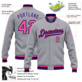 Custom Gray Pink Black-Purple Bomber Full-Snap Varsity Letterman Jacket