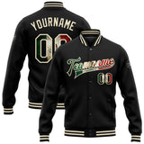 Custom Black Vintage Mexican Flag-Cream Bomber Full-Snap Varsity Letterman Jacket