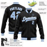 Custom Black White Pinstripe Light Blue Bomber Full-Snap Varsity Letterman Jacket