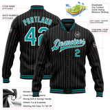 Custom Black White Pinstripe Teal Bomber Full-Snap Varsity Letterman Jacket