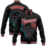 Custom Black Red-White Skull With Headphones 3D Bomber Full-Snap Varsity Letterman Jacket