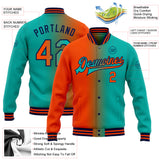 Custom Aqua Orange-Navy Bomber Full-Snap Varsity Letterman Gradient Fashion Jacket