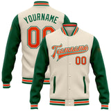 Custom Cream Orange-Kelly Green Bomber Full-Snap Varsity Letterman Two Tone Jacket