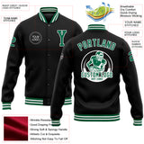 Custom Black Kelly Green-White Bomber Full-Snap Varsity Letterman Jacket