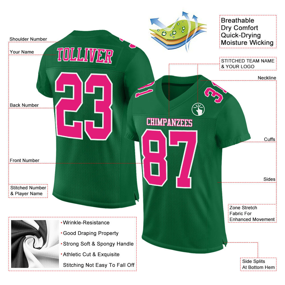 Custom Pink Green-White Mesh Authentic Football Jersey