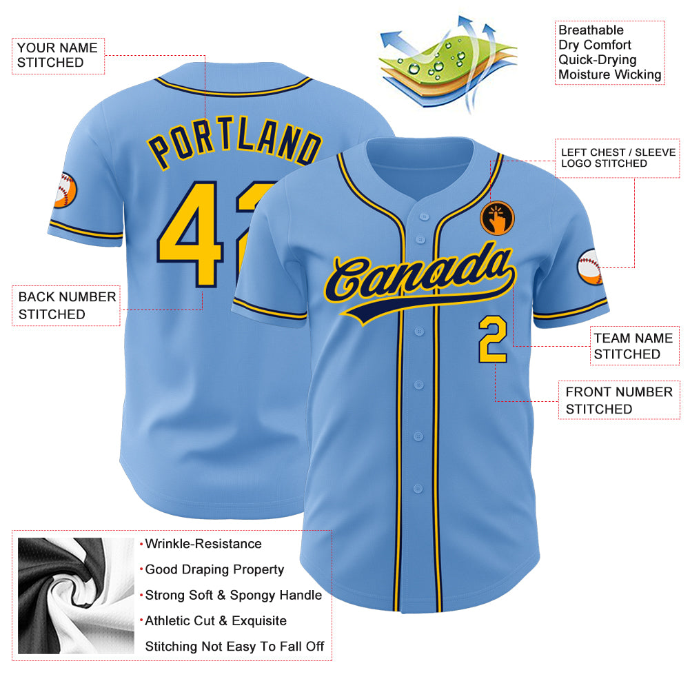 Custom Gold White-Light Blue Authentic Two Tone Baseball Jersey Discount