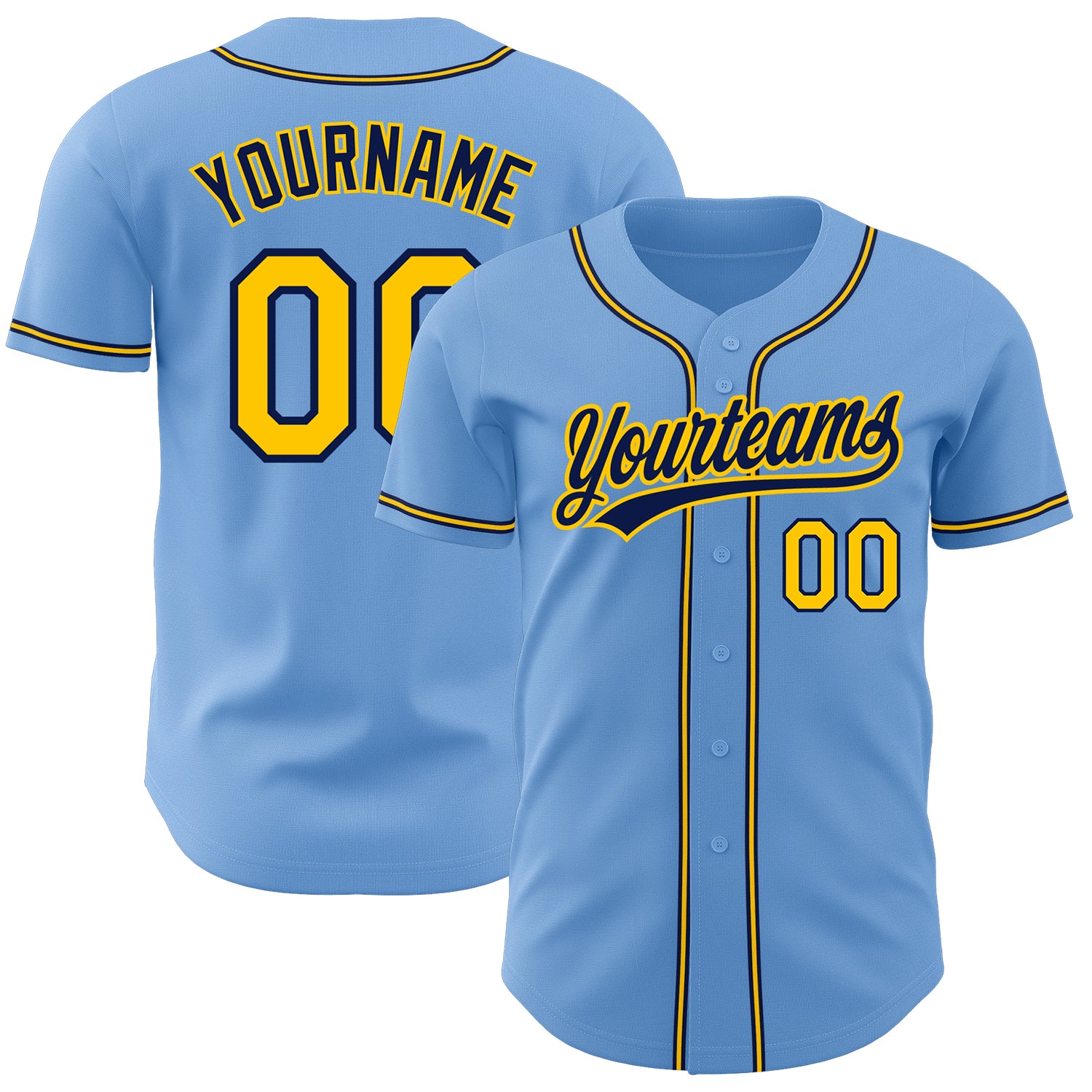 Custom Gold White-Light Blue Authentic Two Tone Baseball Jersey Discount