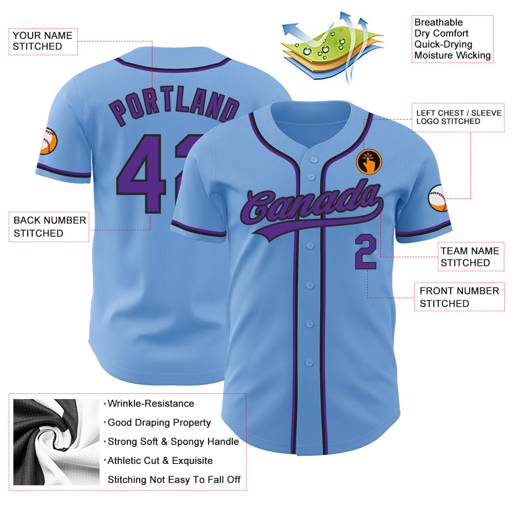 Custom Light Blue Purple-Black Authentic Baseball Jersey Sale