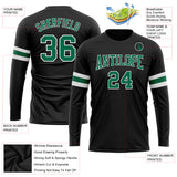 Custom Black Kelly Green-White Long Sleeve Performance T-Shirt