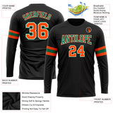 Custom Black Orange Kelly Green-White Long Sleeve Performance T-Shirt