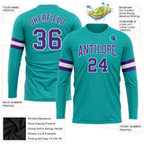 Custom Aqua Purple-White Long Sleeve Performance T-Shirt