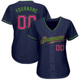 Custom Navy Pink-Neon Green Authentic Baseball Jersey