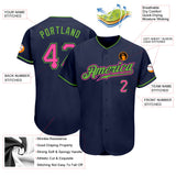 Custom Navy Pink-Neon Green Authentic Baseball Jersey