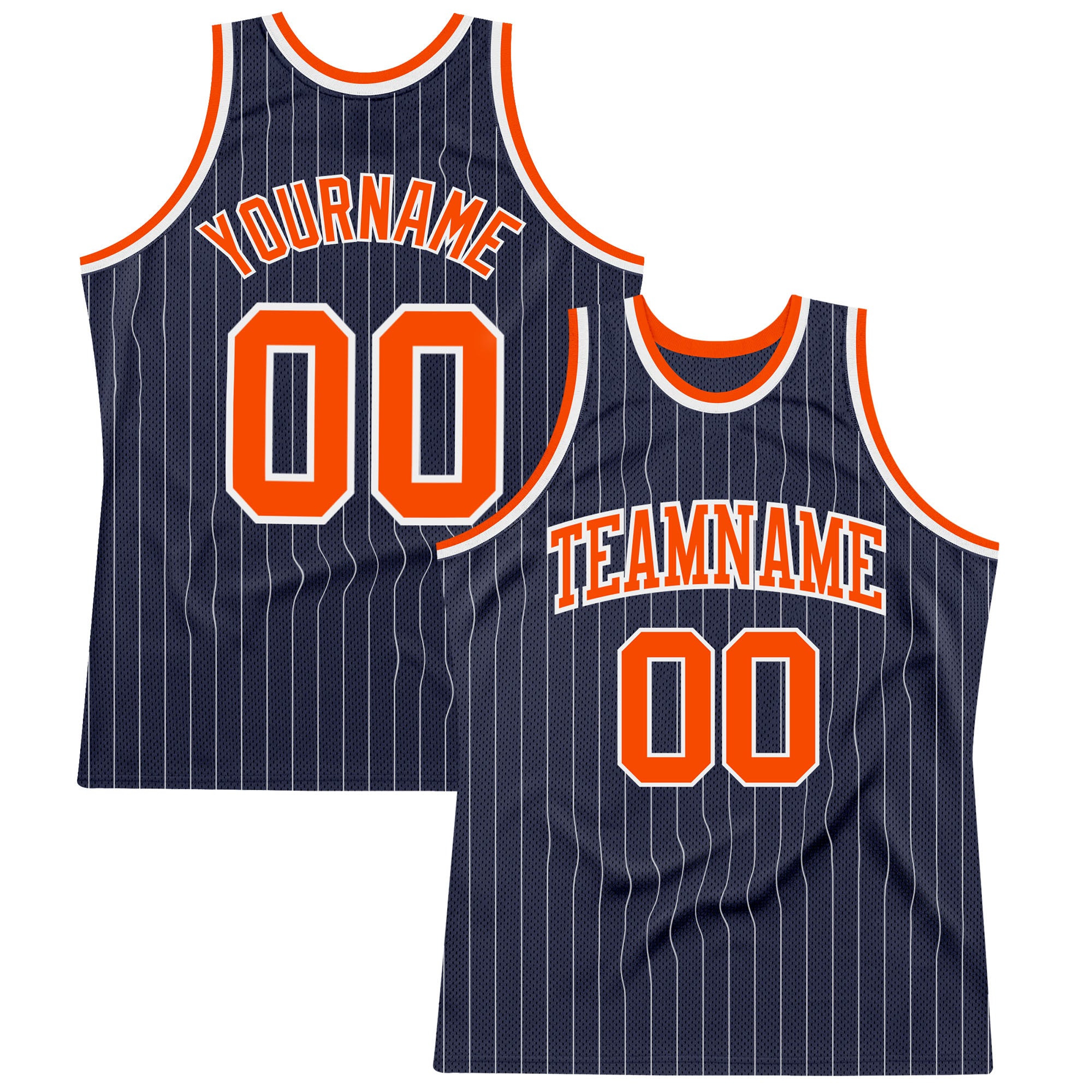 Custom White Orange Pinstripe Orange-Navy Authentic Basketball Jersey