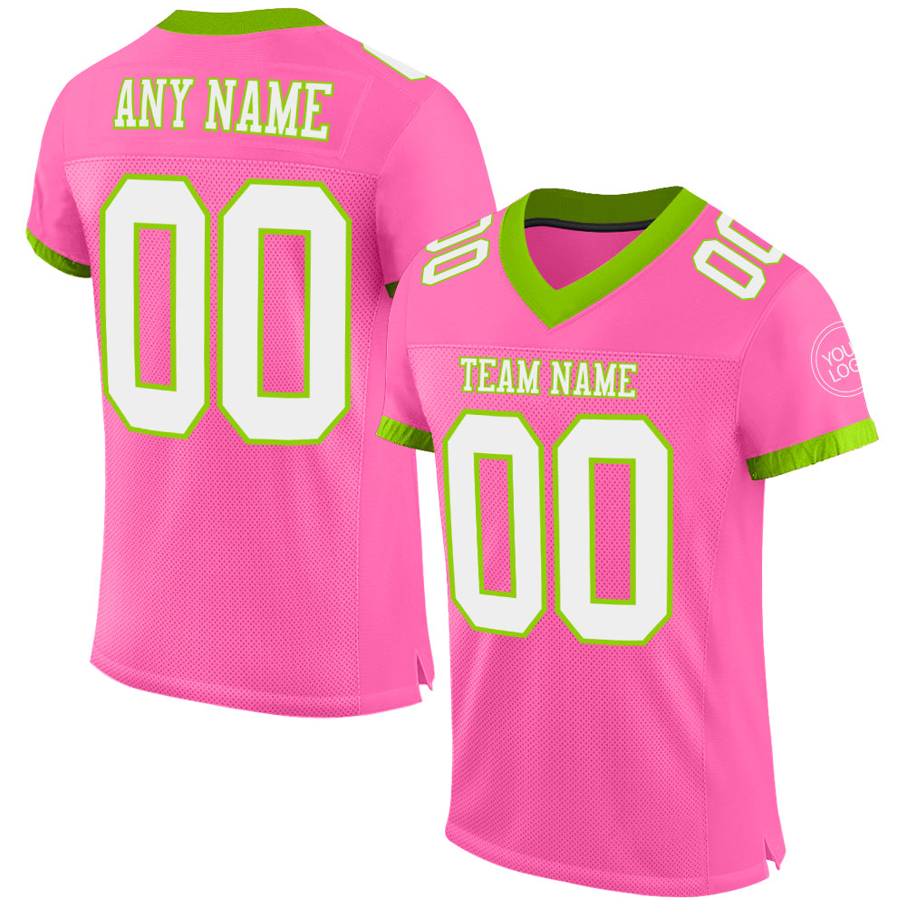 Custom White Kelly Green-Hot Pink Mesh Authentic Football Jersey Sale –  UKSN INC