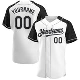 Custom White Black-Gray Authentic Raglan Sleeves Baseball Jersey