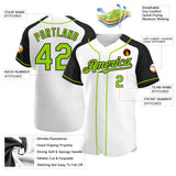 Custom White Neon Green-Black Authentic Raglan Sleeves Baseball Jersey