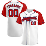 Custom White Red-Navy Authentic Raglan Sleeves Baseball Jersey