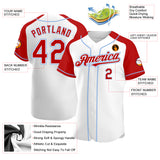 Custom White Red-Light Blue Authentic Raglan Sleeves Baseball Jersey