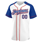 Custom White Royal-Red Authentic Raglan Sleeves Baseball Jersey