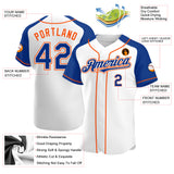 Custom White Royal-Orange Authentic Raglan Sleeves Baseball Jersey