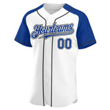 Custom White Royal-Black Authentic Raglan Sleeves Baseball Jersey