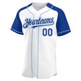 Custom White Royal-Light Blue Authentic Raglan Sleeves Baseball Jersey