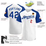 Custom White Royal-Red Authentic Raglan Sleeves Baseball Jersey