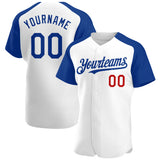 Custom White Royal-Red Authentic Raglan Sleeves Baseball Jersey