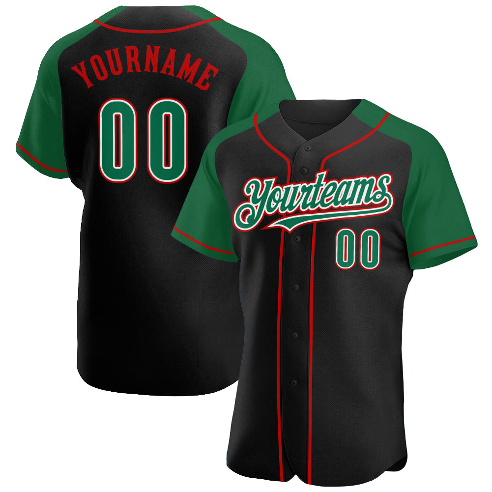 Custom Black Kelly Green-Red Authentic Two Tone Baseball Jersey Discount