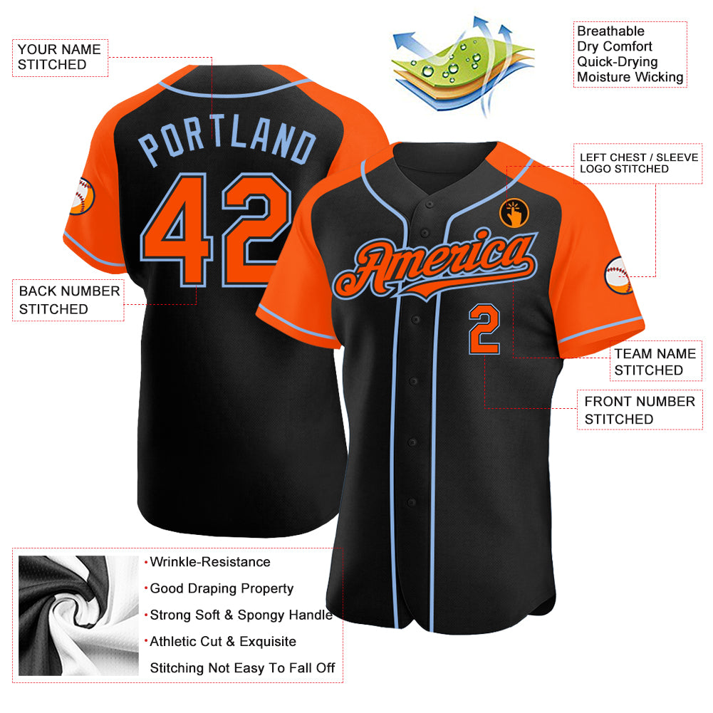 Custom Black Orange-Light Blue Authentic Baseball Jersey Discount