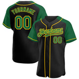 Custom Black Kelly Green-Yellow Authentic Raglan Sleeves Baseball Jersey