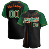 Custom Black Kelly Green-Orange Authentic Raglan Sleeves Baseball Jersey