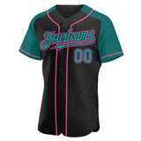 Custom Black Teal-Pink Authentic Raglan Sleeves Baseball Jersey