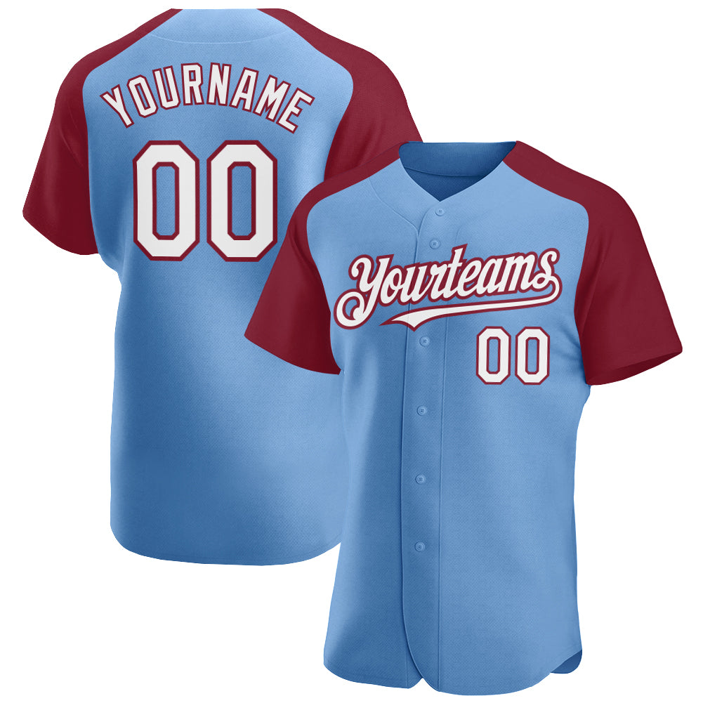 Custom White Red-Light Blue Authentic Baseball Jersey