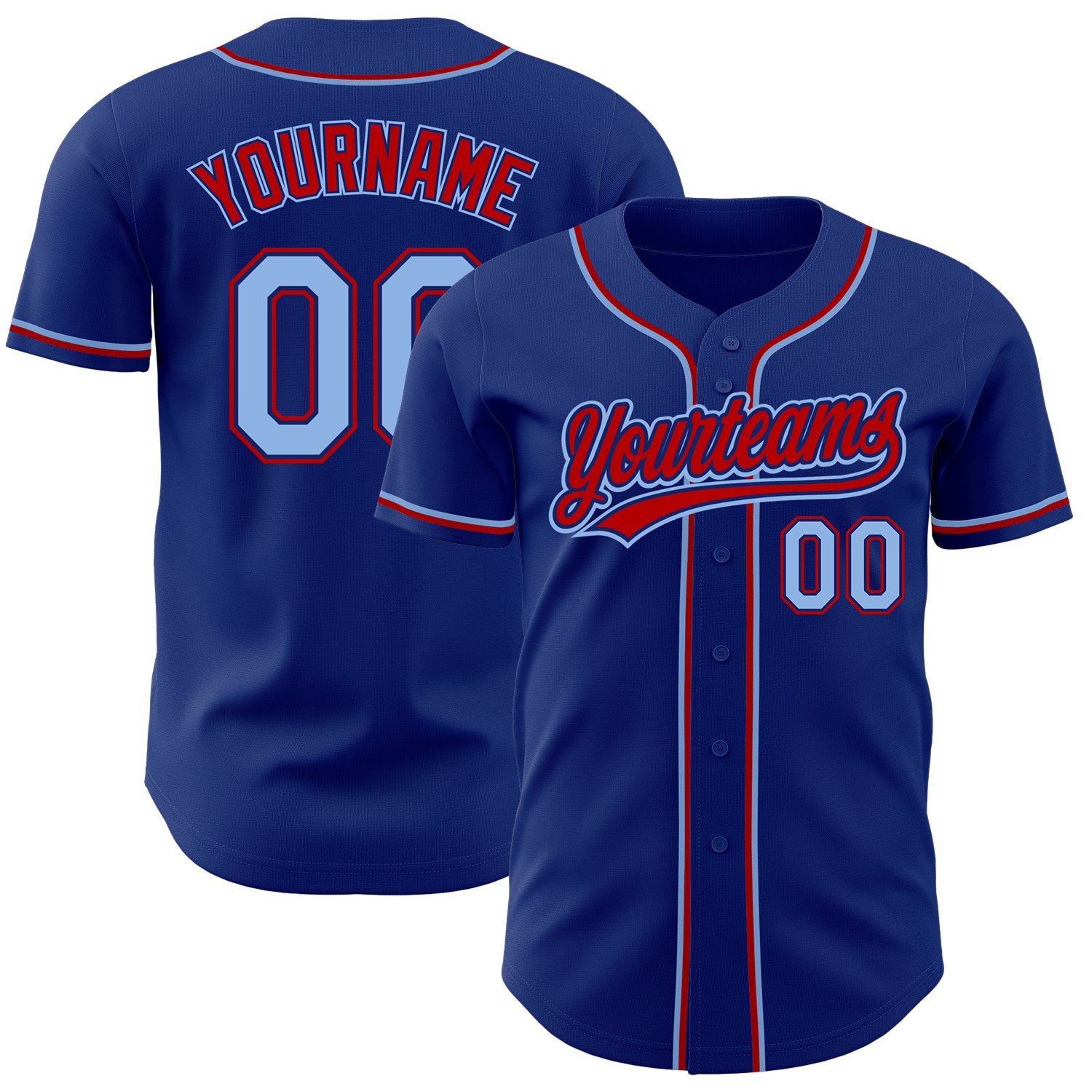 Custom Red Light Blue-White Authentic Baseball Jersey