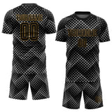 Custom Black Black-Old Gold Sublimation Soccer Uniform Jersey