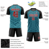 Custom Aqua Red-Black Sublimation Soccer Uniform Jersey