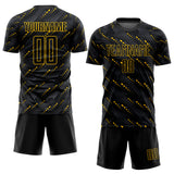 Custom Black Black-Gold Sublimation Soccer Uniform Jersey