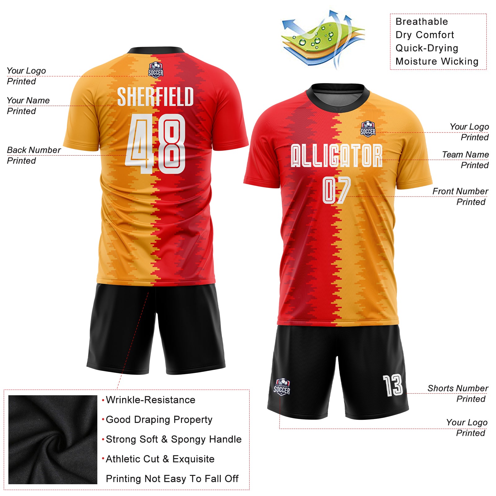 Cheap Custom Black Black-Gold Sublimation Soccer Uniform Jersey
