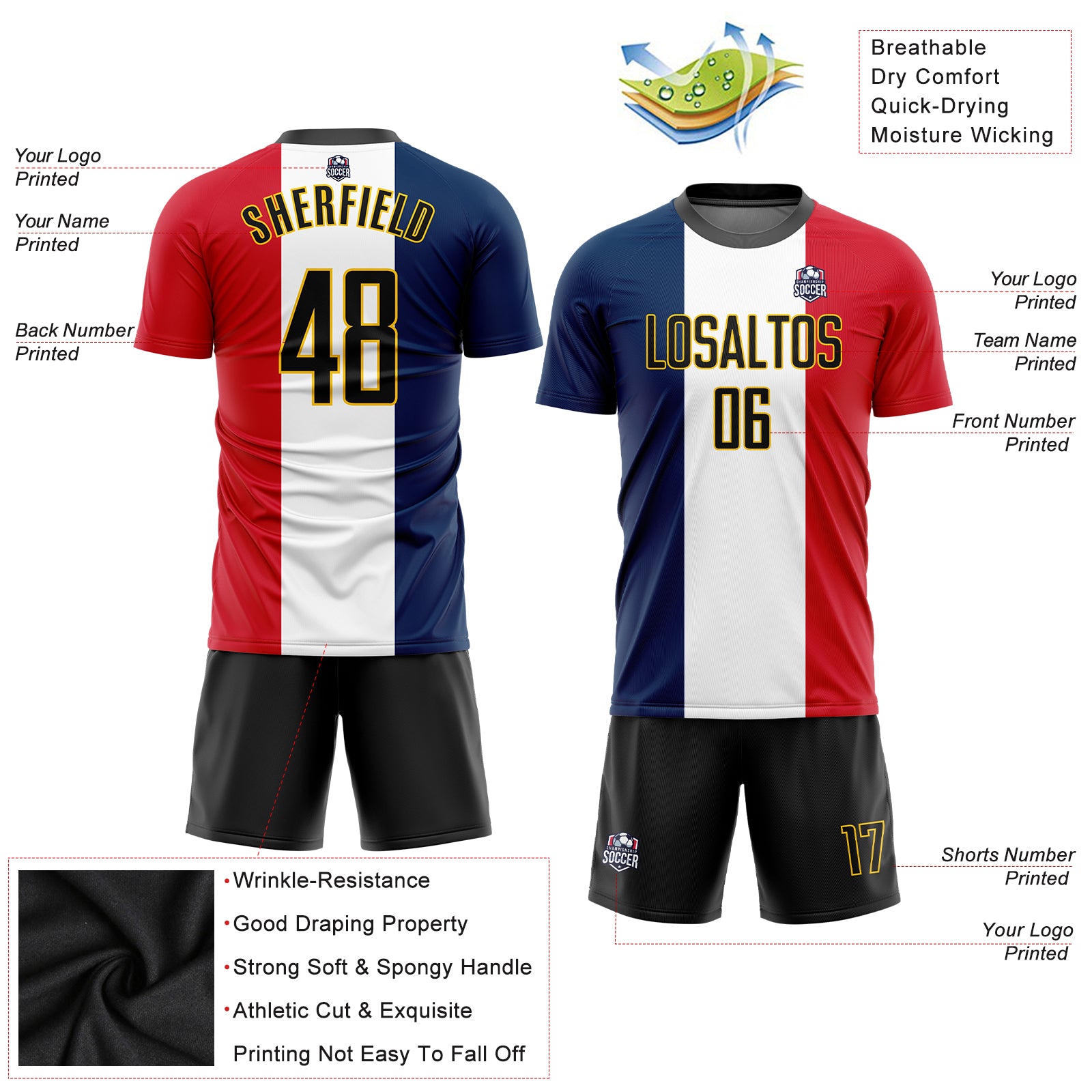 Custom Black Black-Gold Sublimation Soccer Uniform Jersey