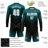 Custom Aqua White-Black Sublimation Long Sleeve Fade Fashion Soccer Uniform Jersey