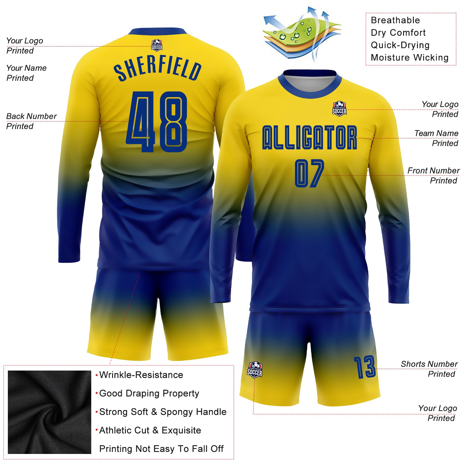 Custom Royal Lakes Blue-White Sublimation Soccer Uniform Jersey