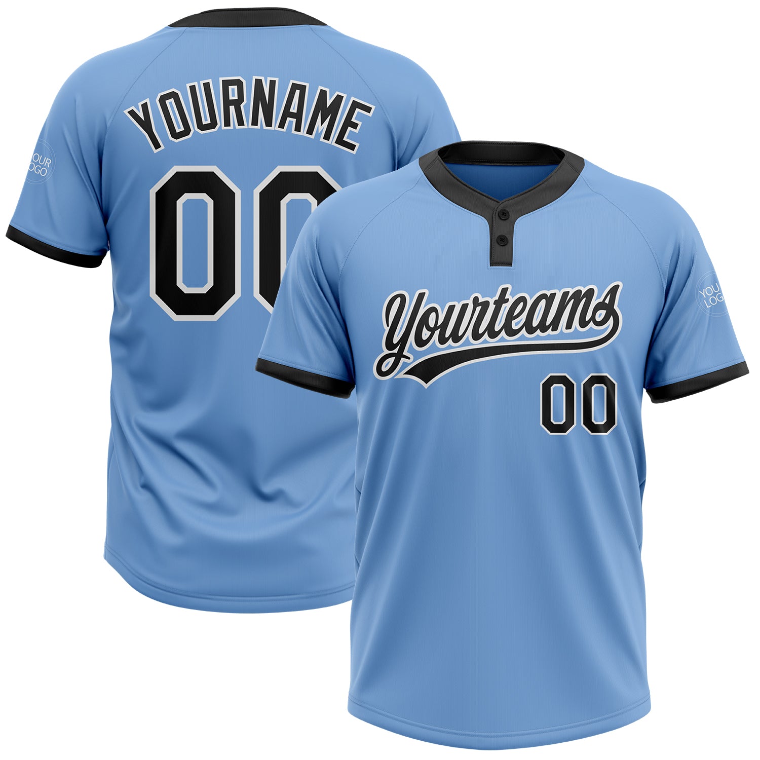 Custom Black White-Light Blue Two-Button Unisex Softball Jersey Women's Size:S