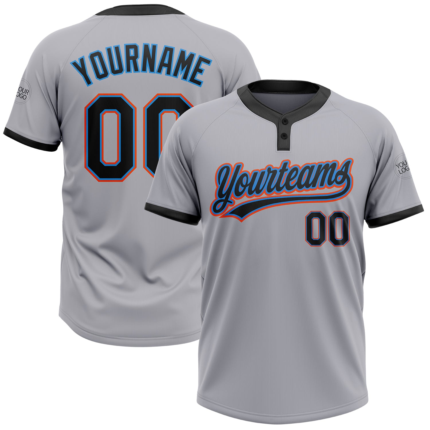 Custom Powder Blue Black-Orange Baseball Jersey