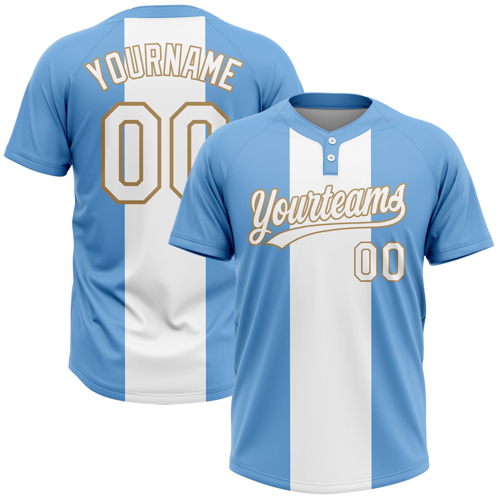 Custom White Red-Light Blue Two-Button Unisex Softball Jersey Fast